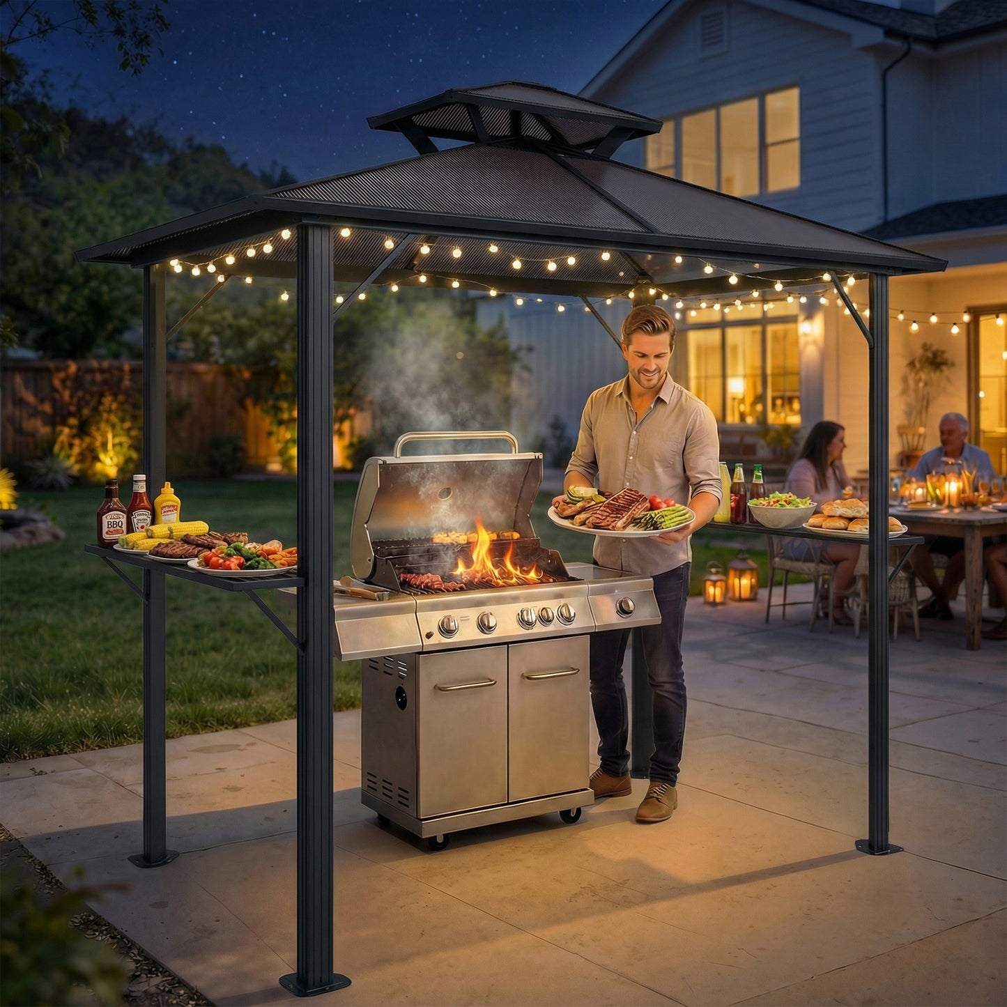 2.5 x 1.5 m Hardtop Grill Gazebo with Double Roof