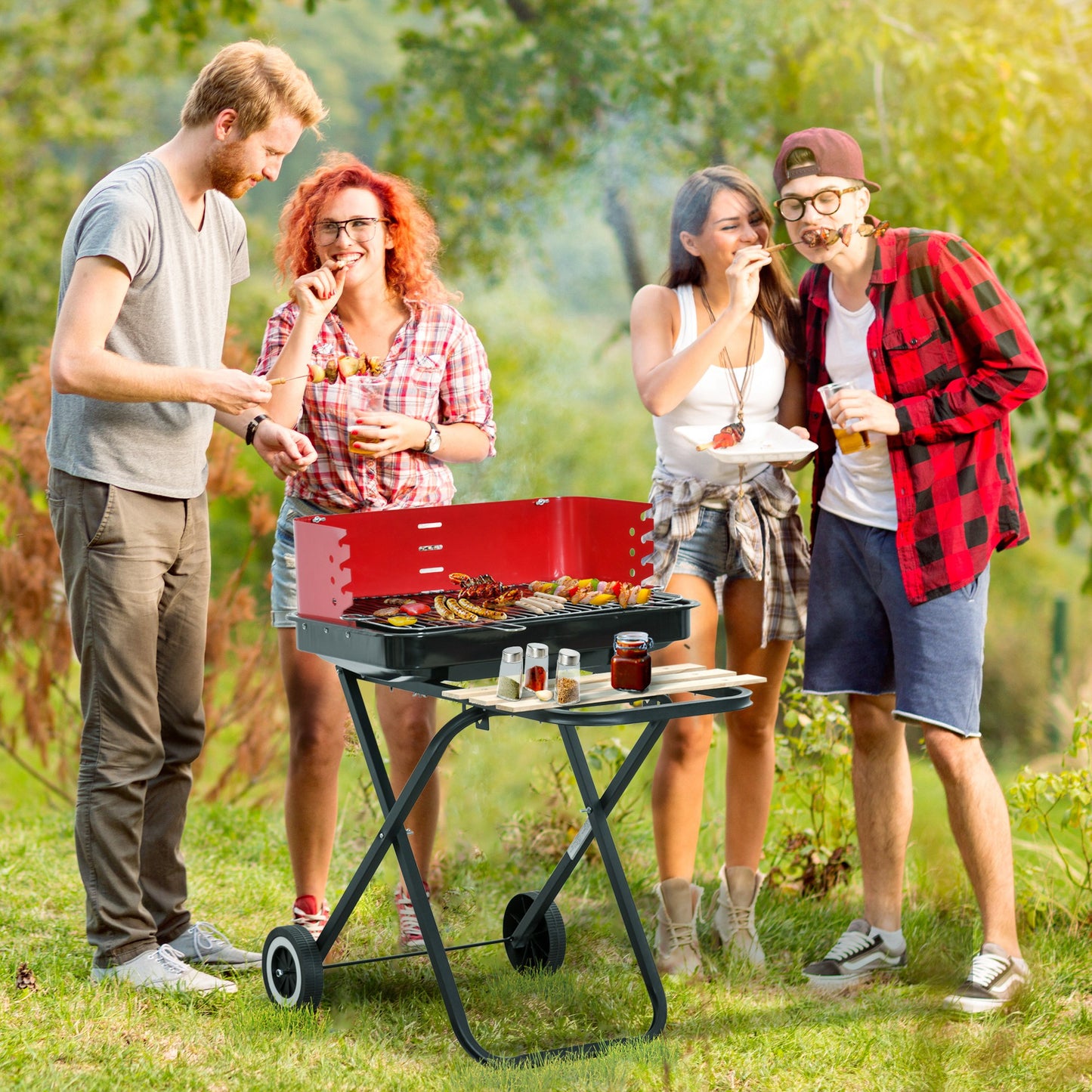 Charcoal Trolley BBQ Barbecue Grill Patio Camping Picnic Garden