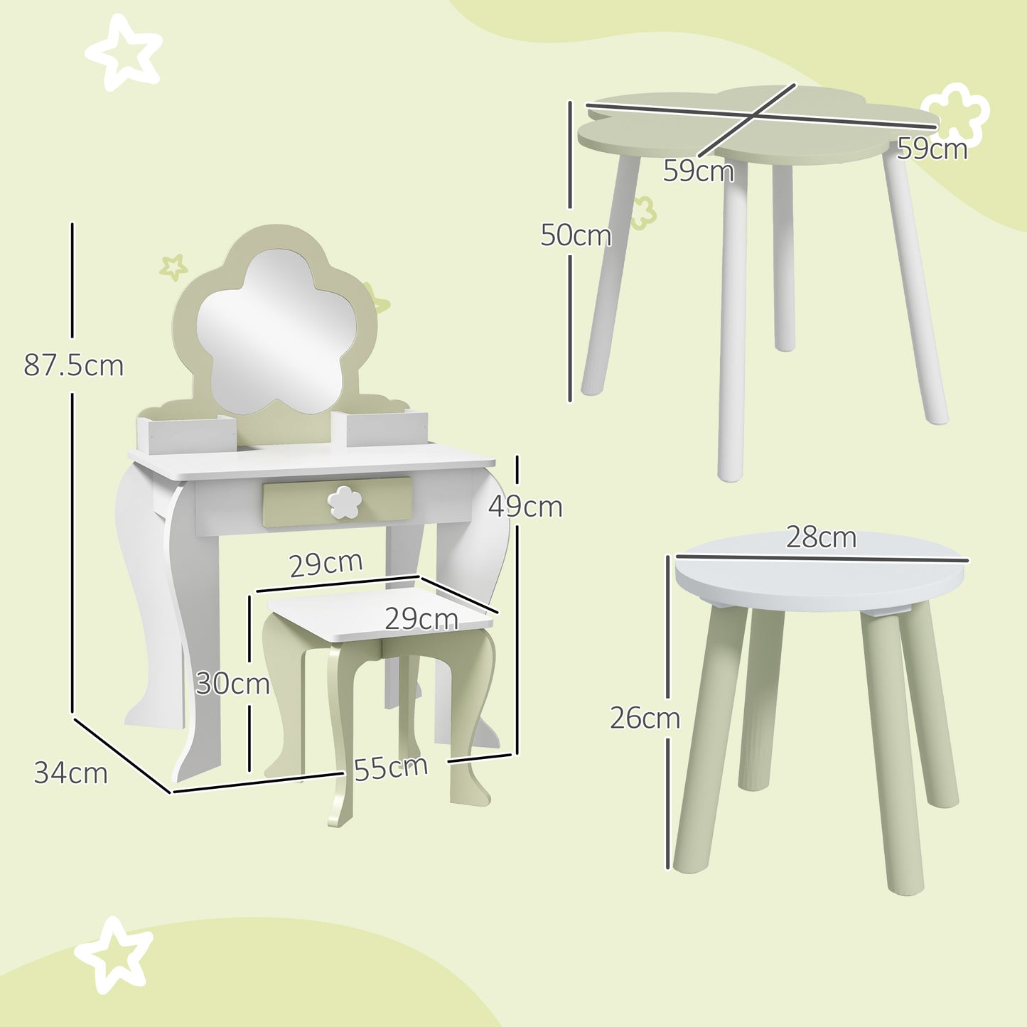 5 PCs Kids Furniture Set Flower Design for 3-5 Years