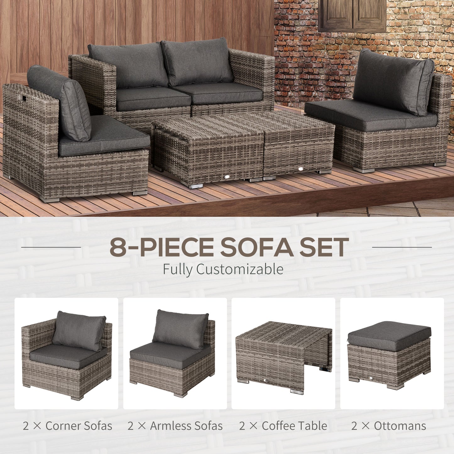 8 Pieces Rattan Garden Furniture Set