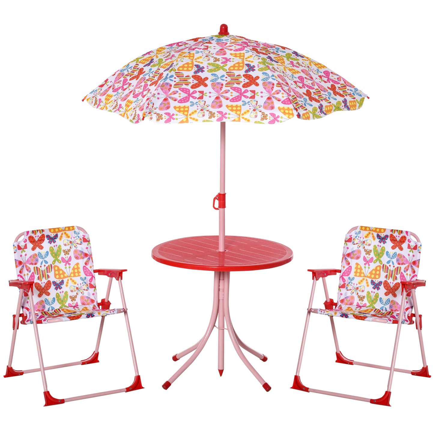 Kids Outdoor Bistro Table and Chair Set Butterfly Pattern Garden