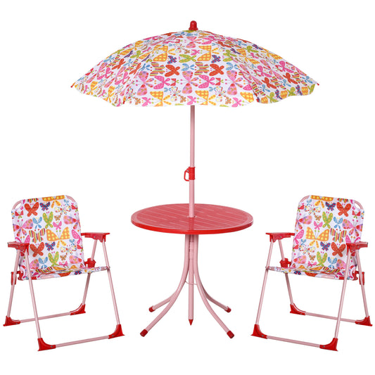 Kids Outdoor Bistro Table and Chair Set Butterfly Pattern Garden