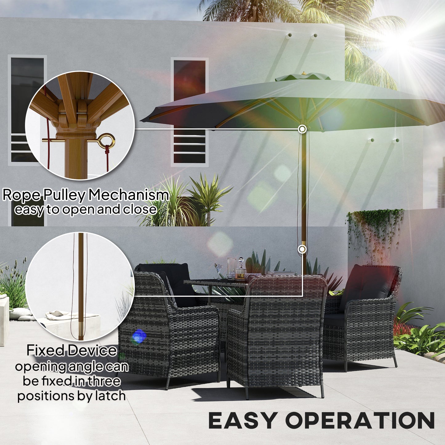 3m Wood Pole Parasol Umbrella