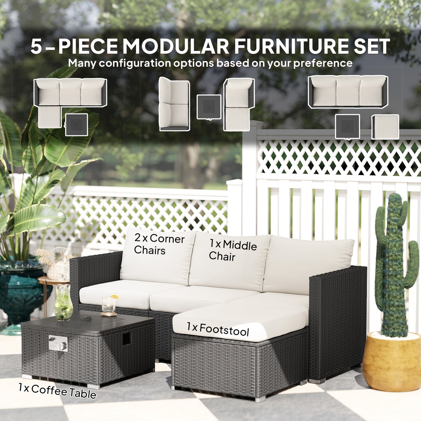 Five Piece Rattan Garden Furniture Set with Gas Fire Pit Table (2)