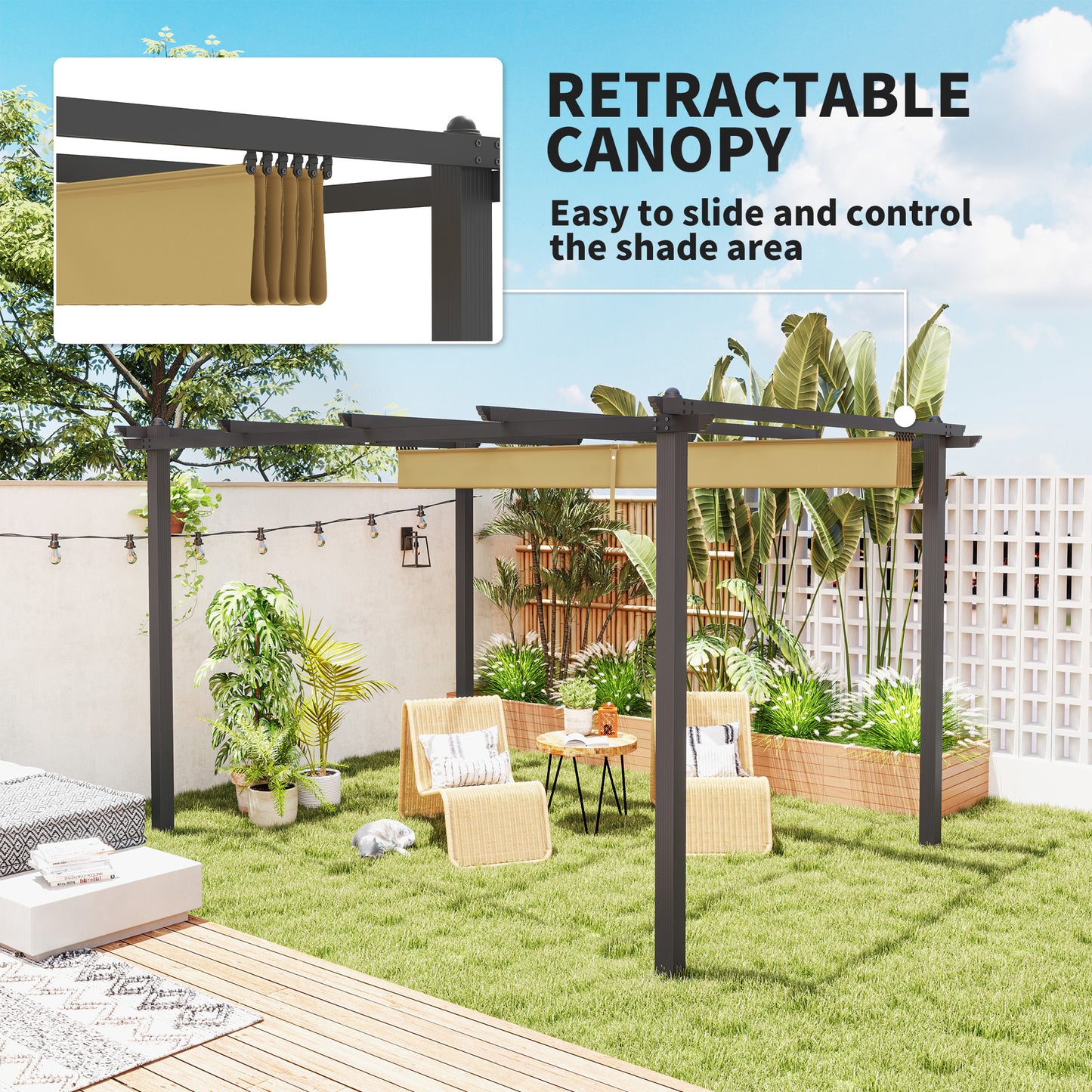 3 x 4m Aluminium Pergola, with Retractable Roof