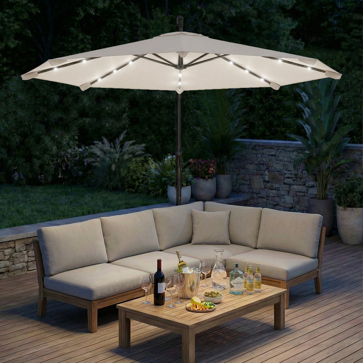 3 m Cantilever Parasol with Solar LED Lights Garden Umbrella