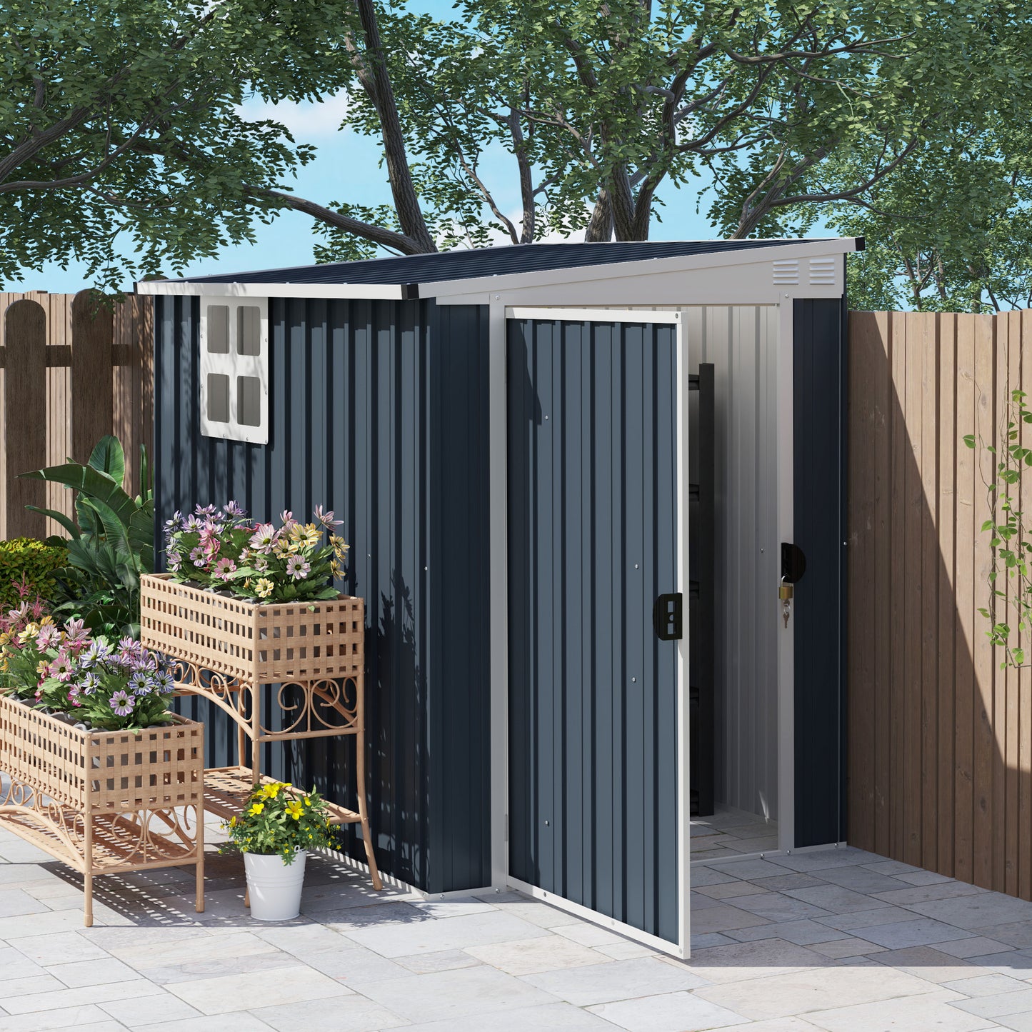 4 x 6ft Garden Metal Shed, Outdoor Storage Shed with Window