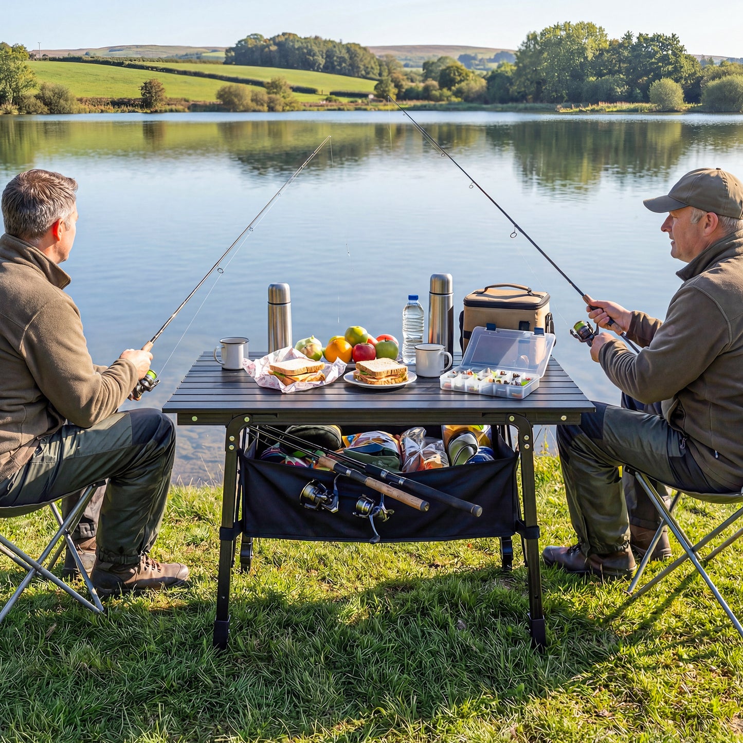Folding Camping Table, 90 x 55 cm Height Adjustable Portable