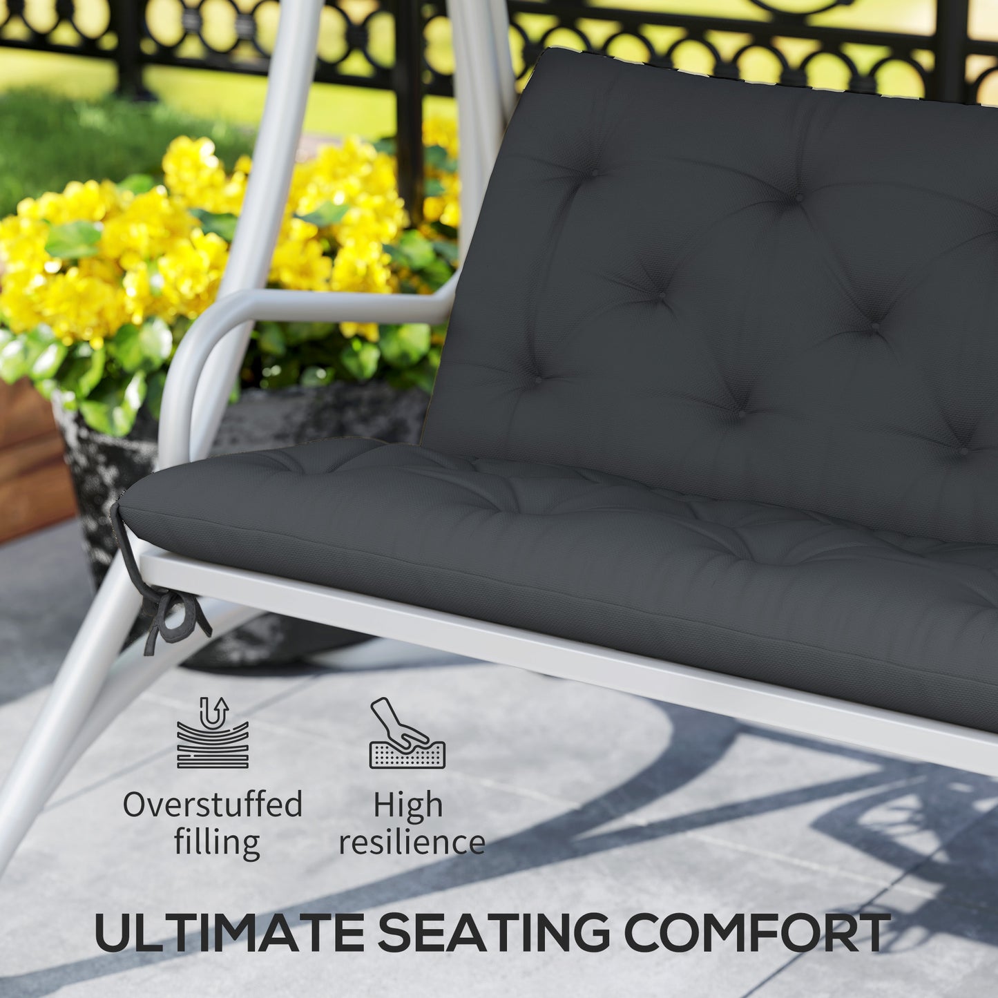 3 Seater Bench Pad, Garden Chair Cushion with Back and Ties