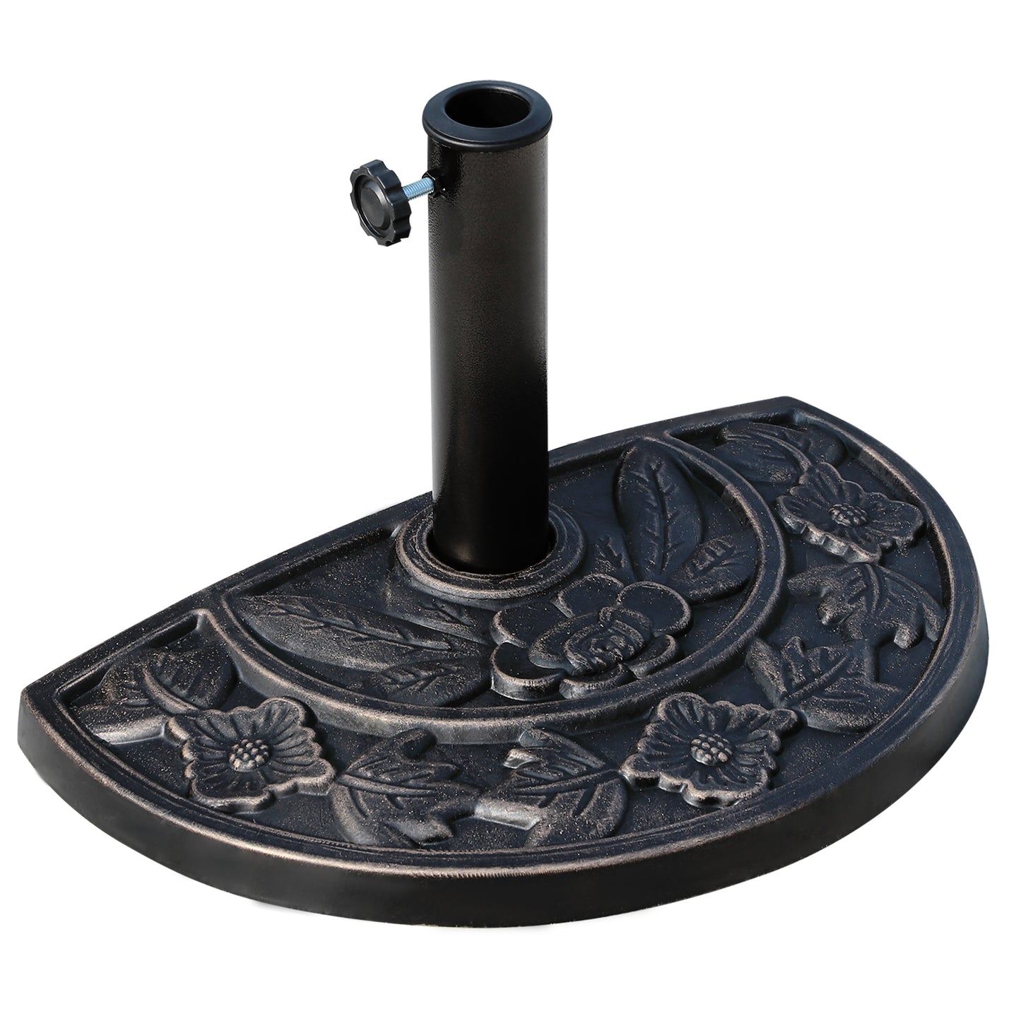 9kg Resin Parasol Base, Half Round Umbrella Stand with Floral Design