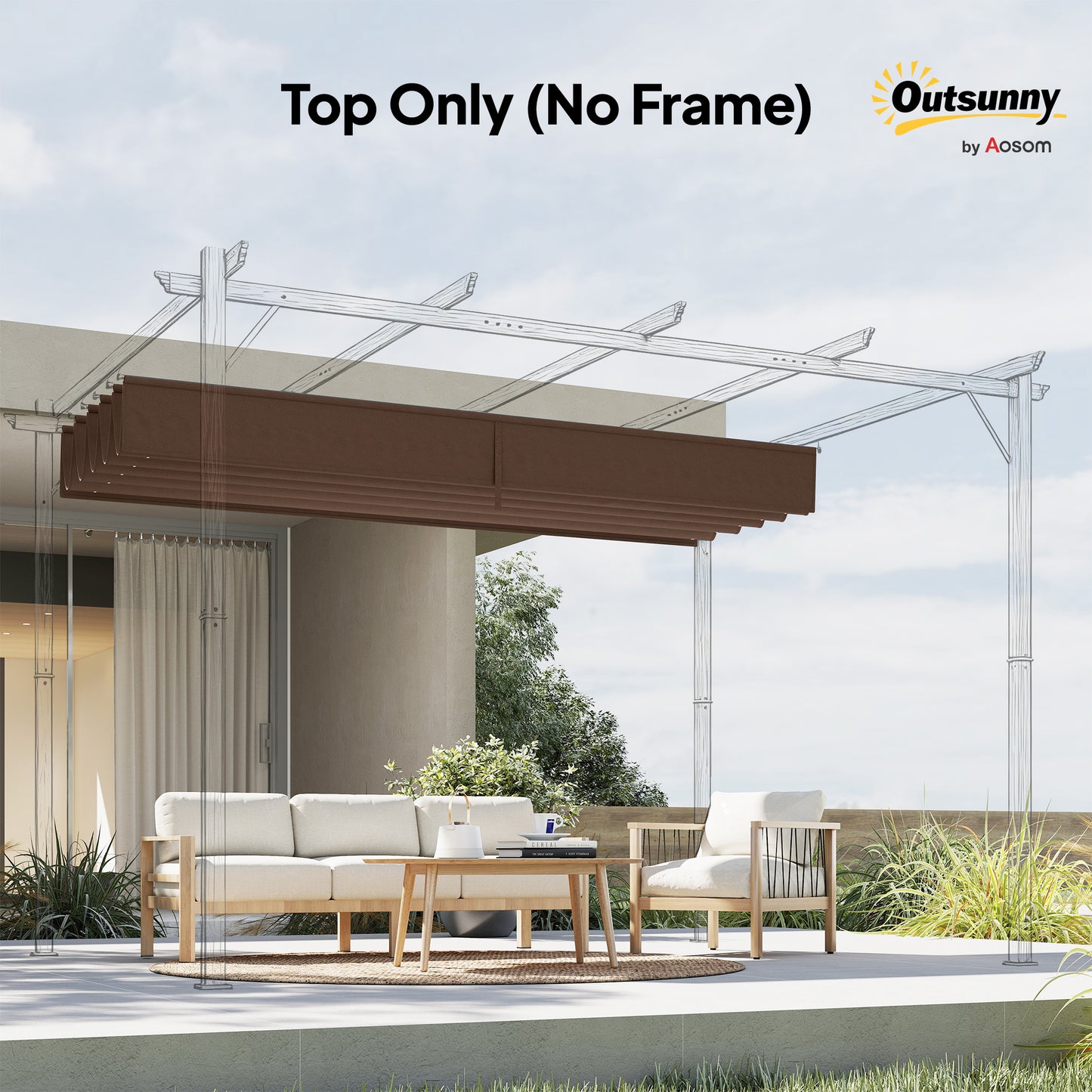 Retractable Pergola Cover, 3.5 x 2.6 m Replacement Canopy Fabric