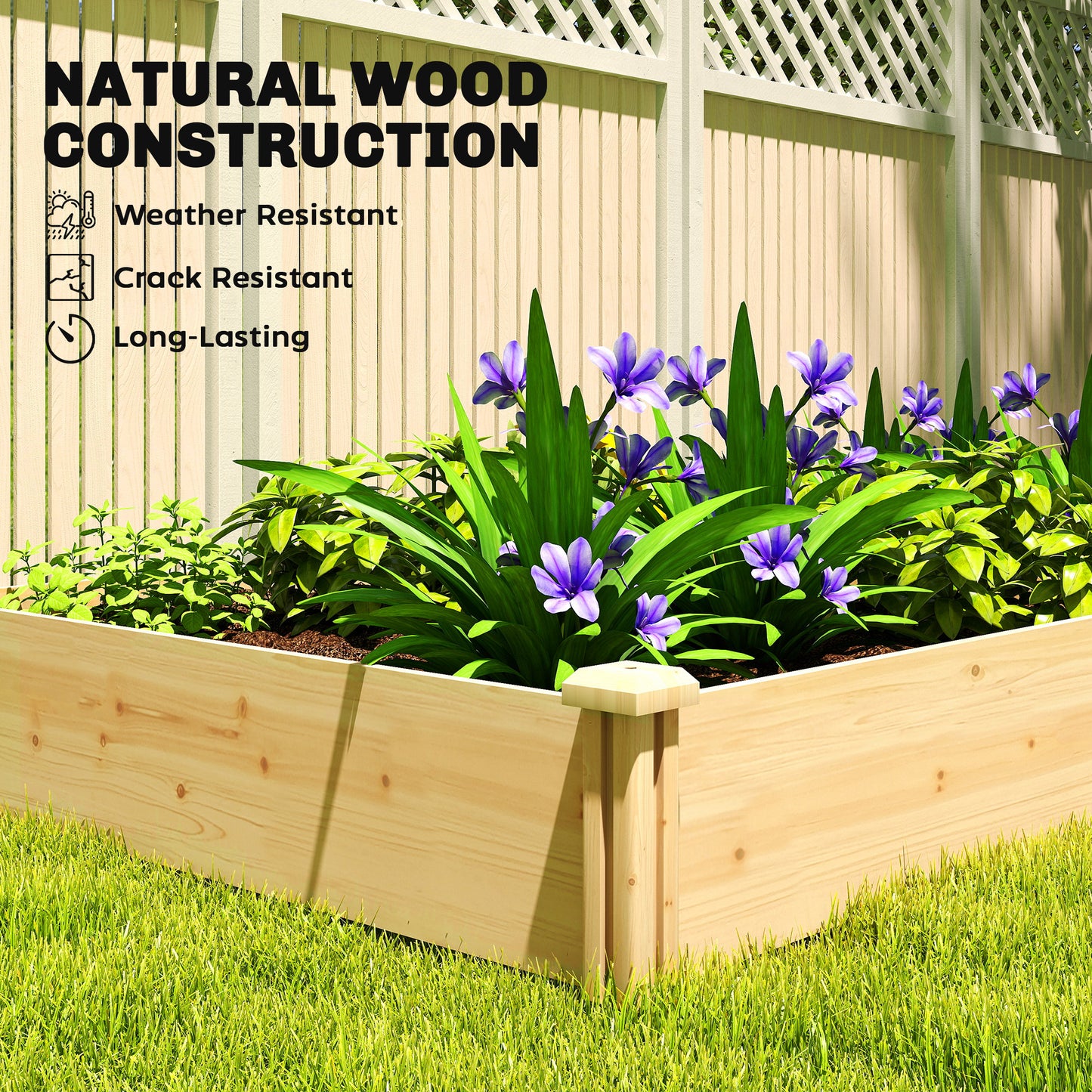 Raised Garden Bed, Wooden Planter Box with Divider and Open Bottom