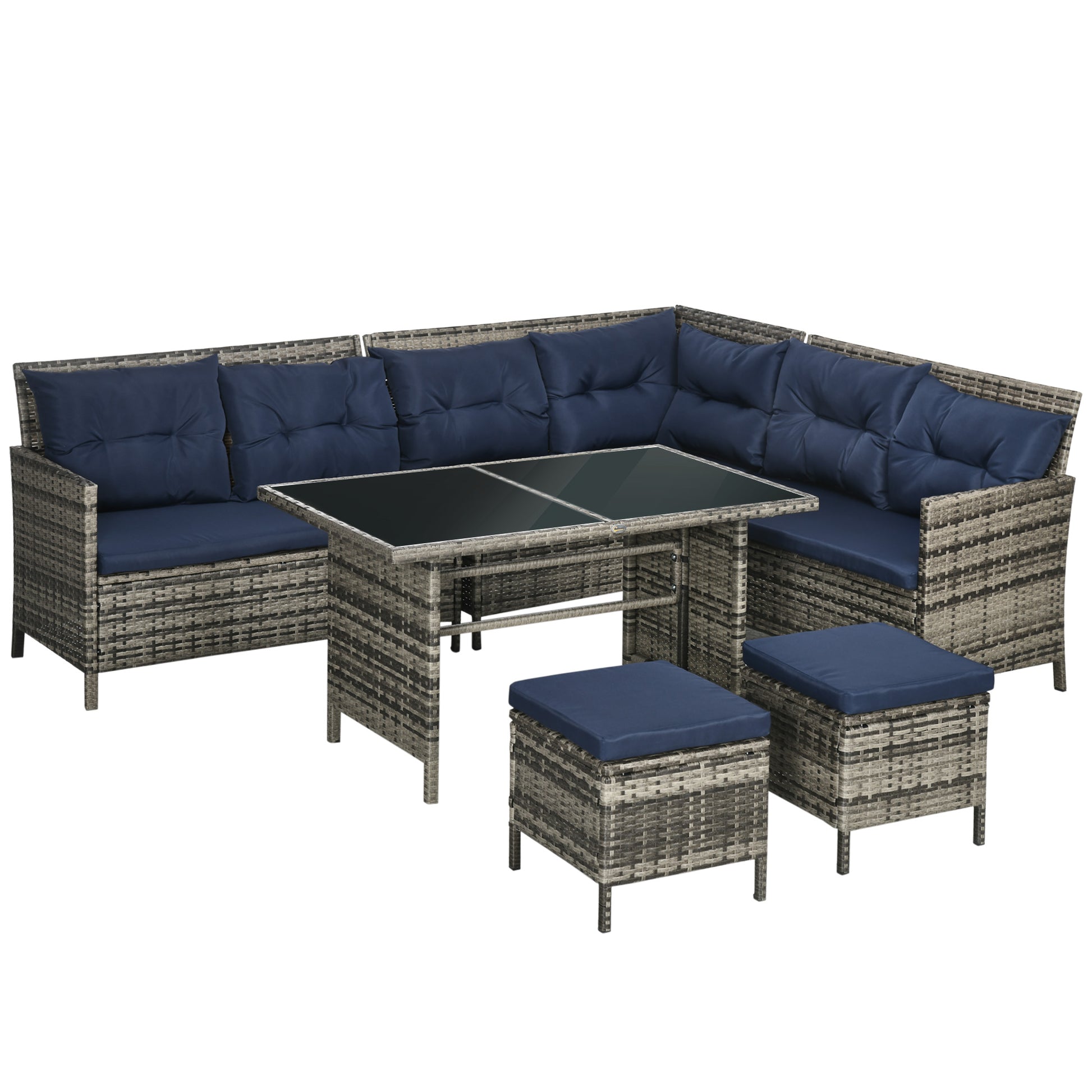 7-Seater Patio wicker Sofa Set Rattan Chair Furniture w/ Glass &