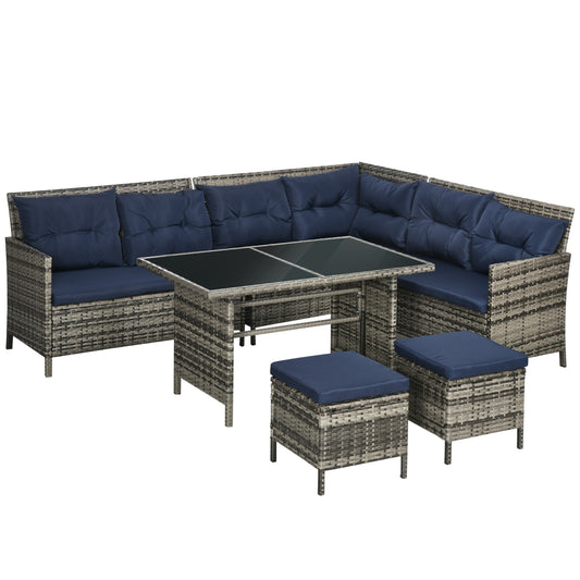 7-Seater Patio wicker Sofa Set Rattan Chair Furniture w/ Glass &