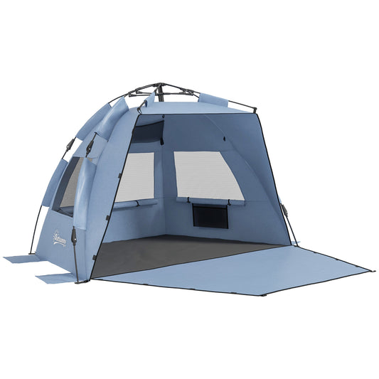 2-3 Person Pop Up Beach Tent, UPF15+ Sun Shelter with Extended Floor