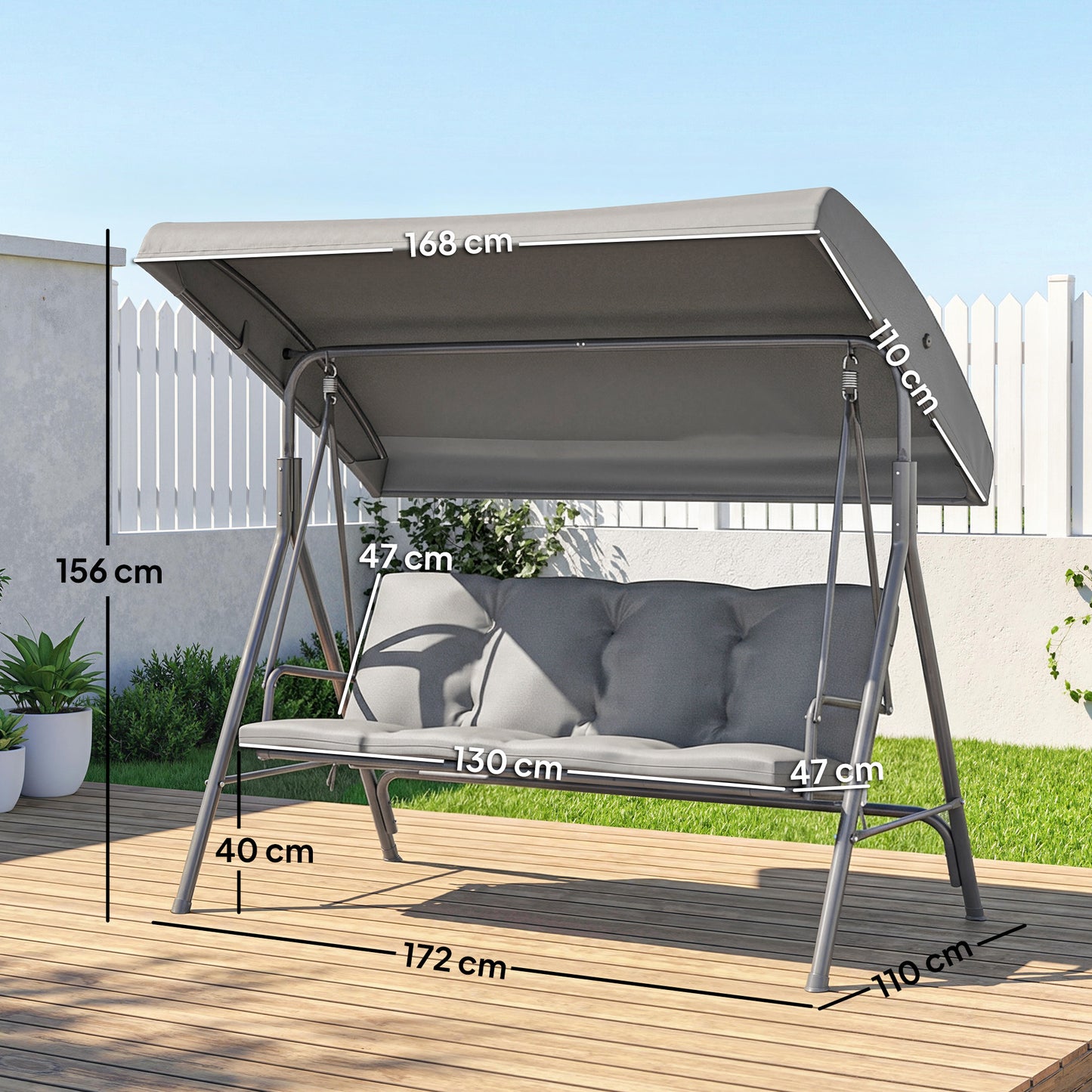 3 Seater Garden Swing Chair, Patio Rocking Bench with Tilting Canopy