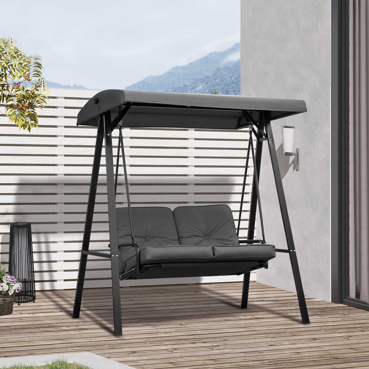 2 Seater Garden Swing Chair with Adjustable Tilting Canopy