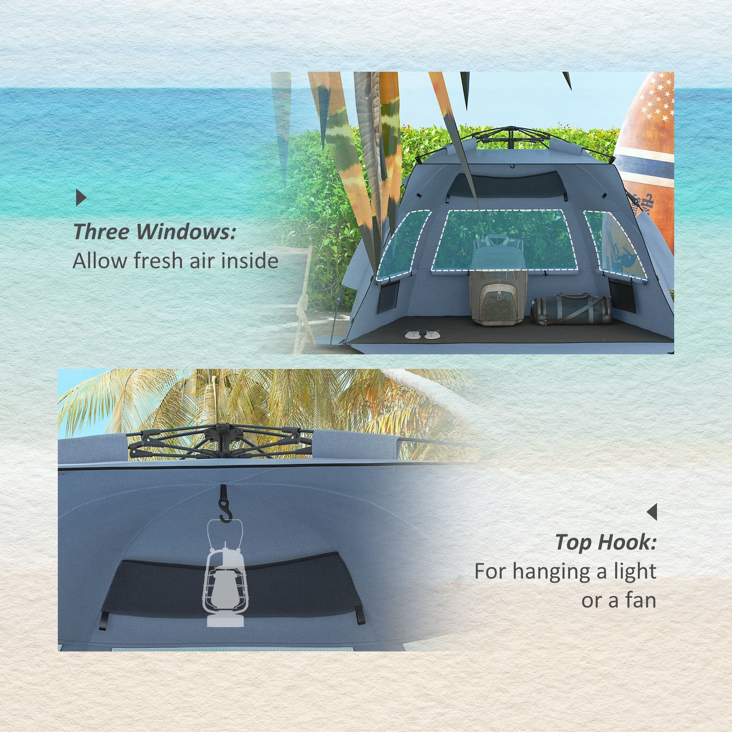2-3 Person Pop Up Beach Tent, UPF15+ Sun Shelter with Extended Floor