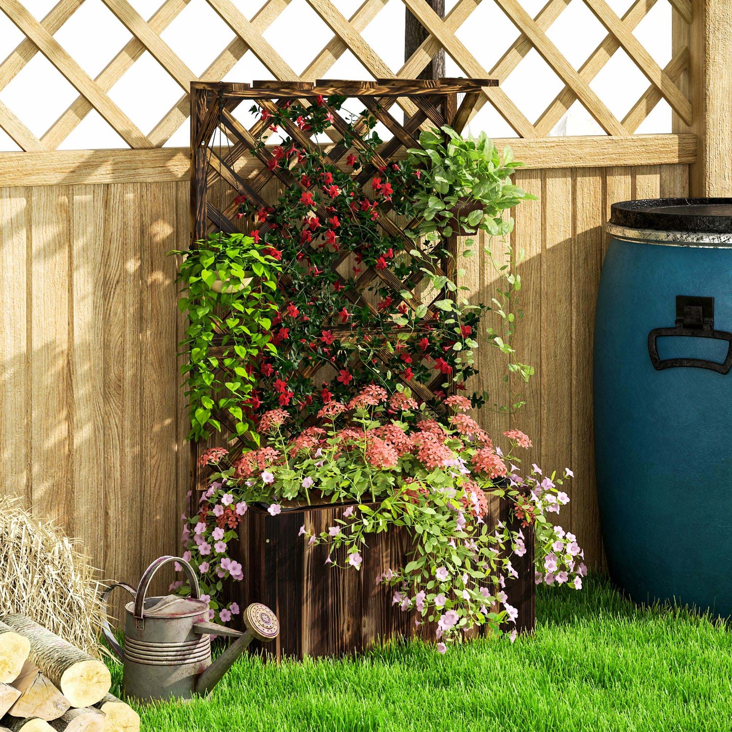 Wooden Planter with Trellis