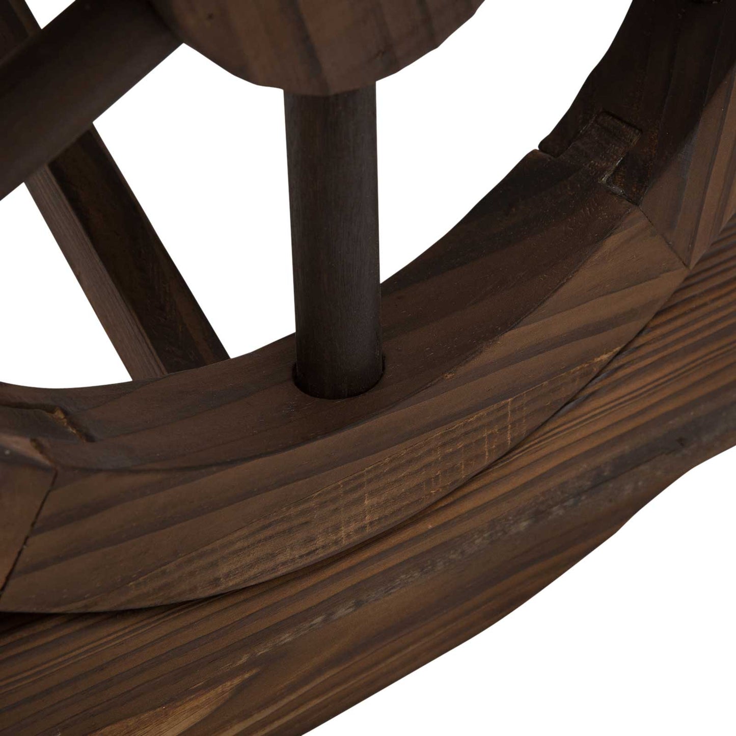 Garden Rustic Wooden Bench Wheel-Shaped Legs Slatted Seat Stable