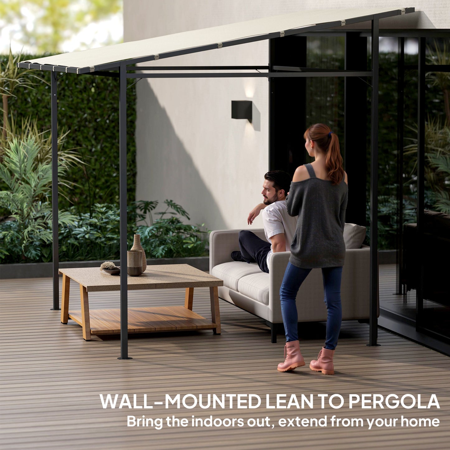 2.4 x 2.4 m Wall Mounted Pergola Gazebo with PA Coating Fabric