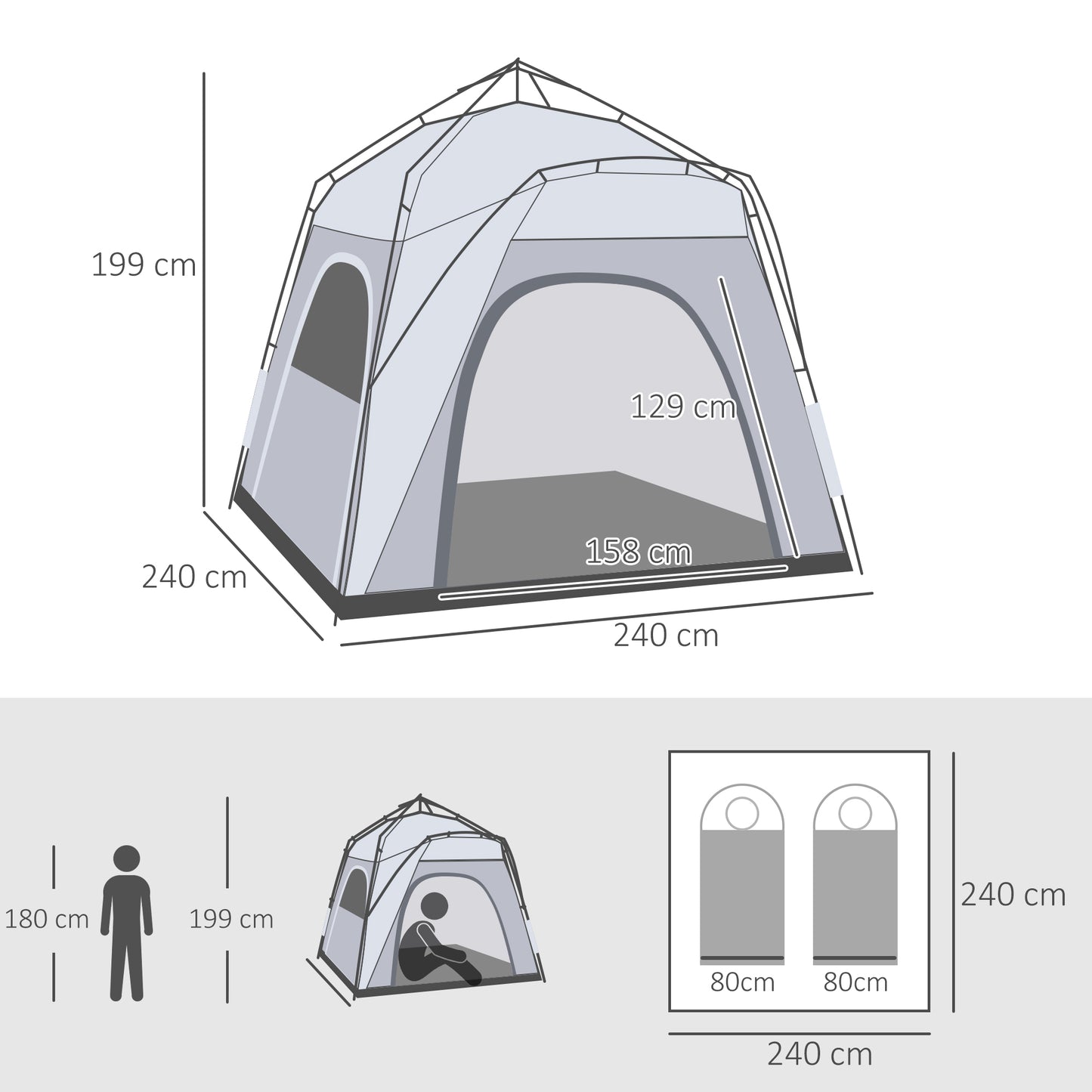 3 Person Automatic Camping Tent, Outdoor Pop Up Tent