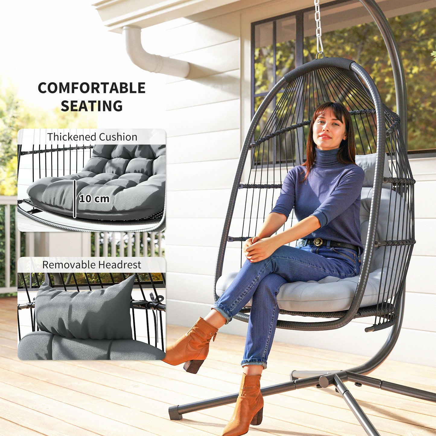 Rattan Hanging Egg Chair with Stand
