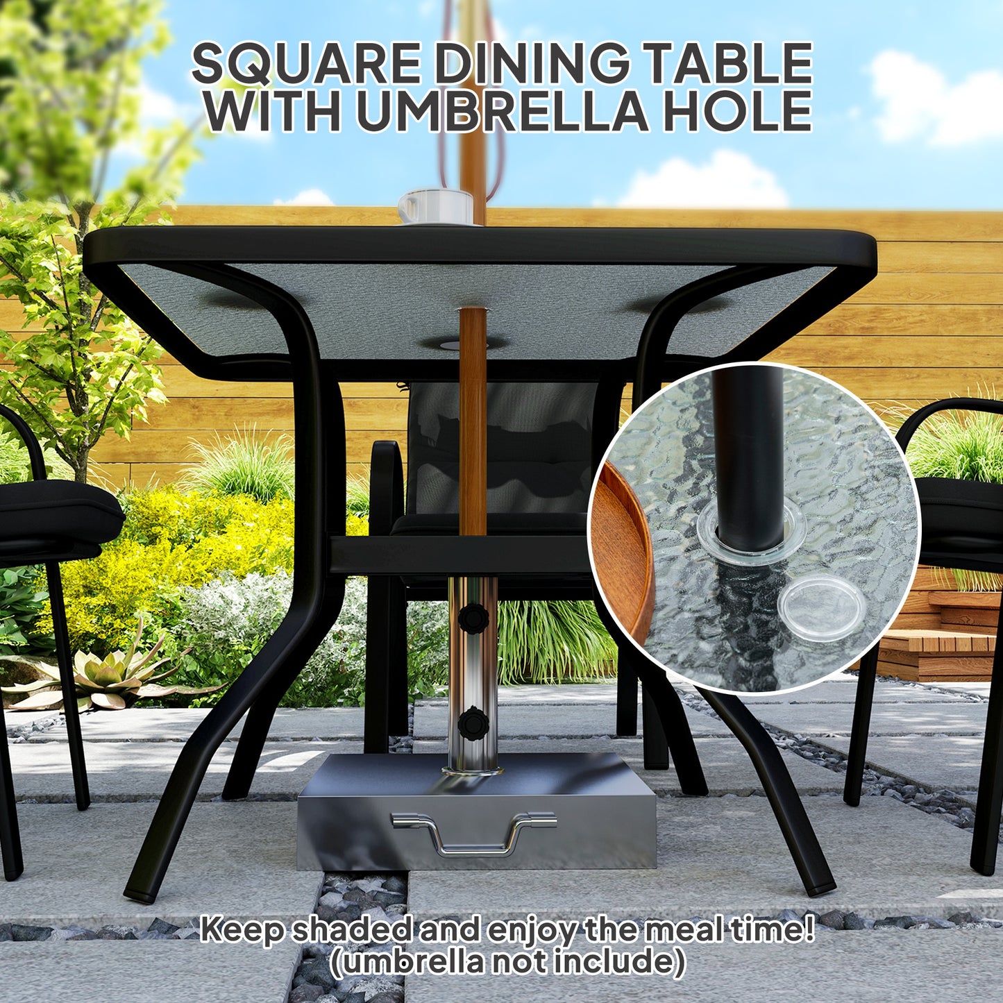 5 Pieces Outdoor Square Garden Dining Set w/ Tempered Glass Dining
