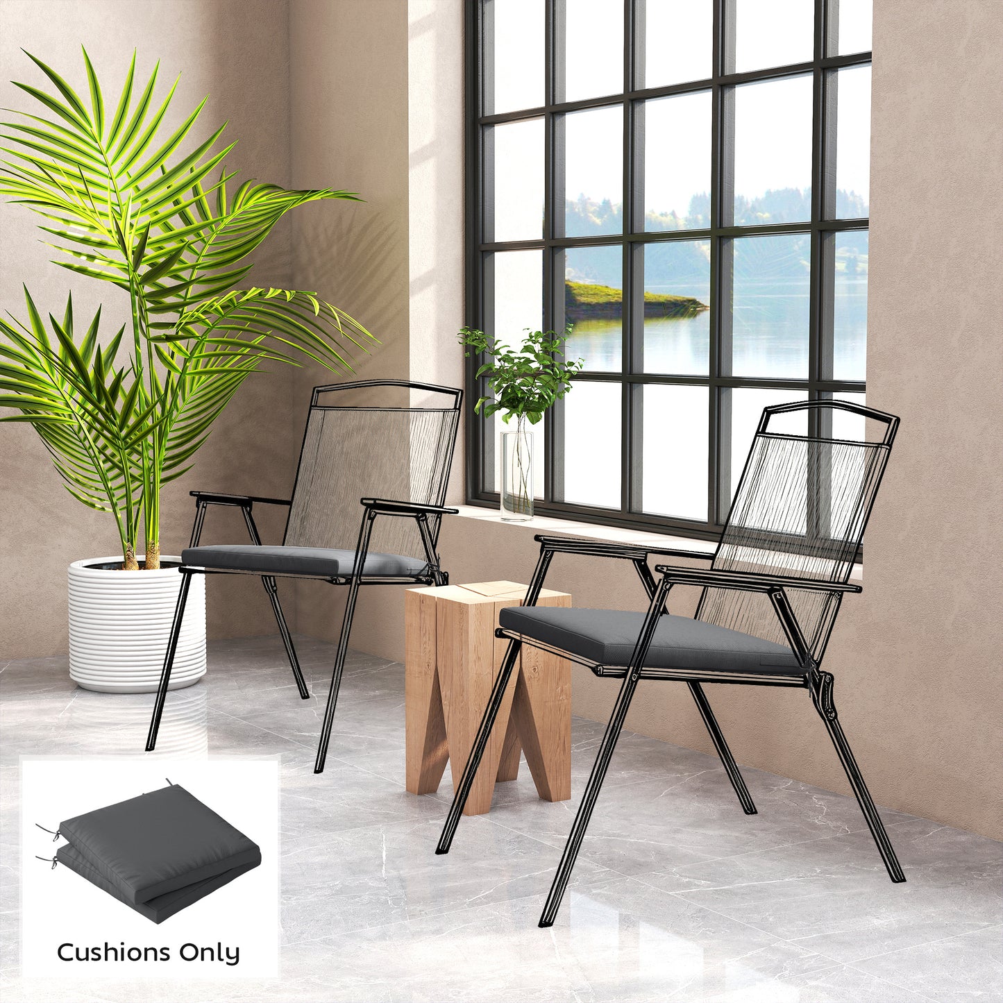 Outdoor Seat Cushions Set of 2 with Ties, Waterproof Garden Seat Pads