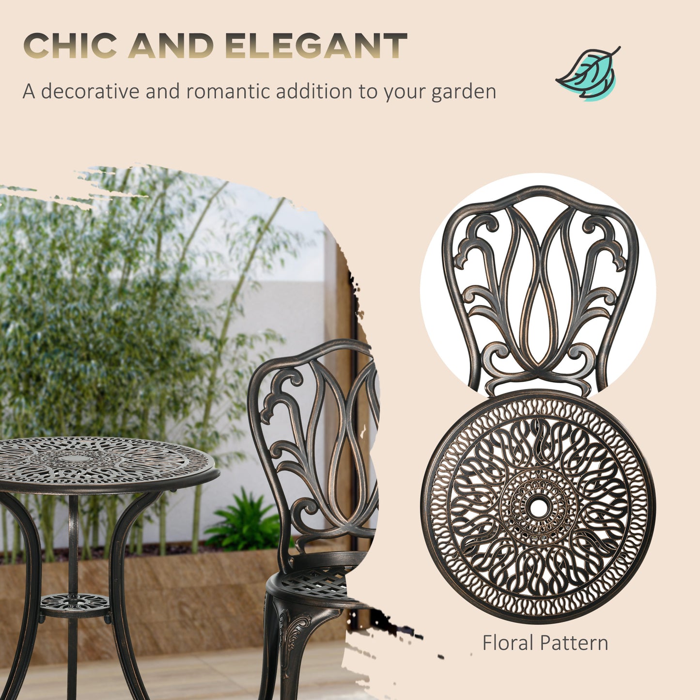 3 Piece Garden Bistro Set Aluminium Outdoor Furniture Set