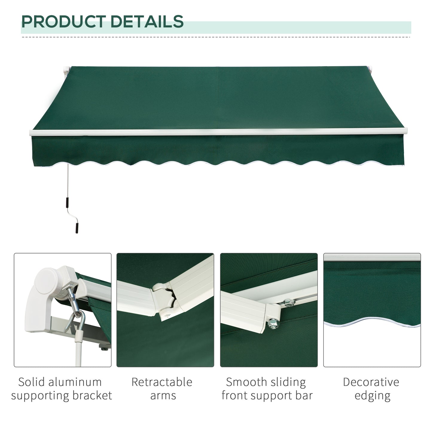 Awning Canopy Manual Retractable Porch Sun Shade Shelter 3 x 2m