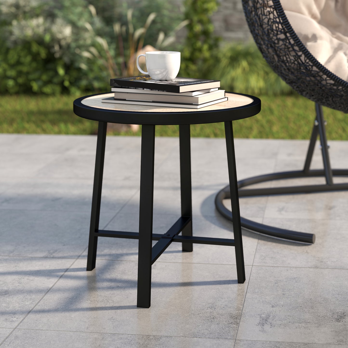 Round Small Garden Table, 50.5cm Outdoor Side Table (1)