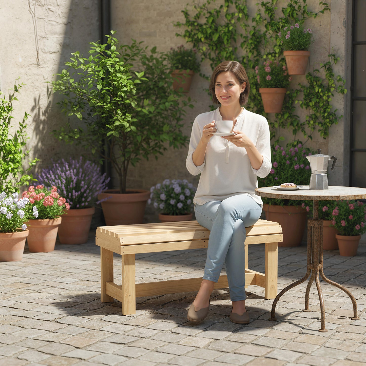 Wooden Outdoor Bench, 2 Seater Garden Bench