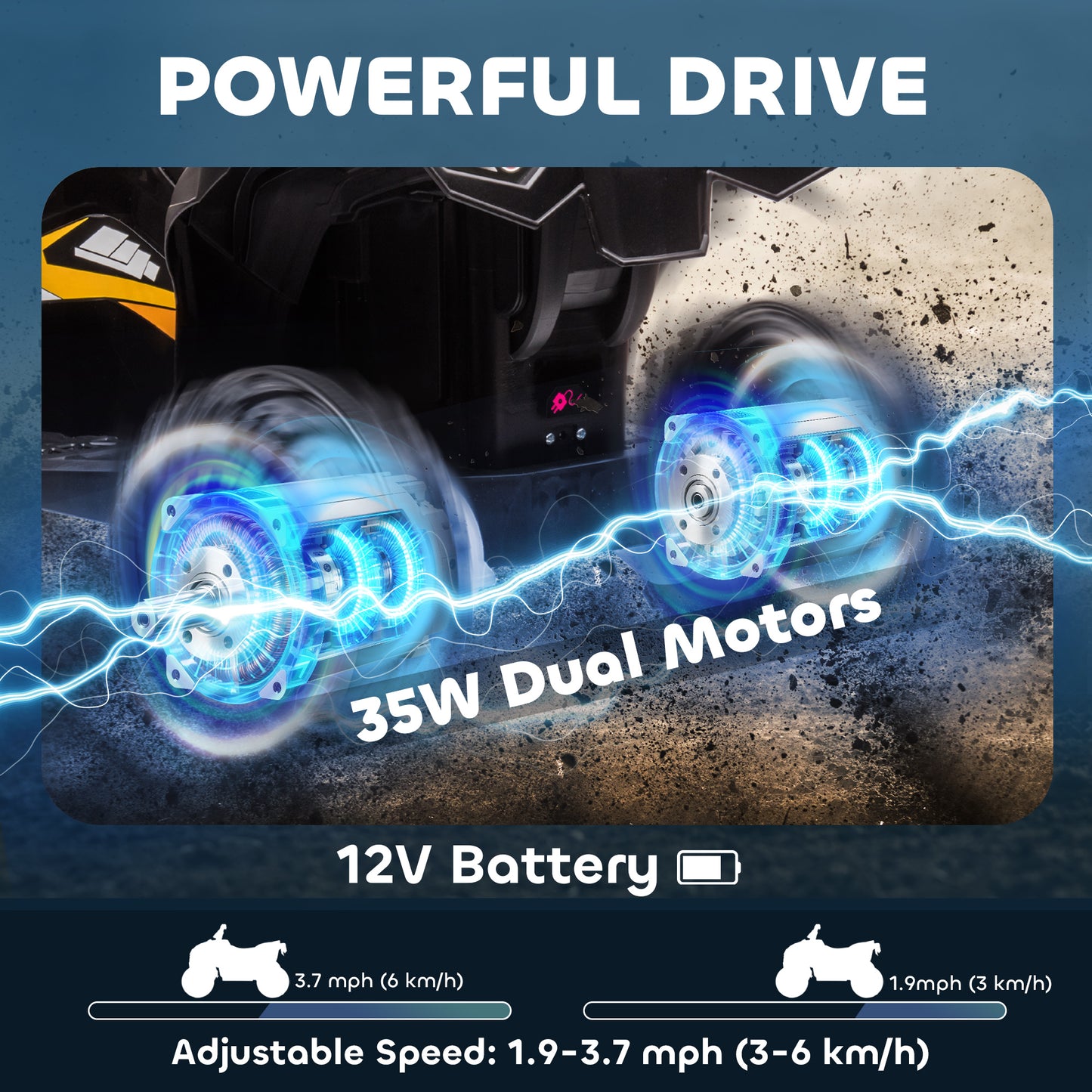 12V Ride-On Quad Bike w/ Music, Horn, for Ages 3+ Years