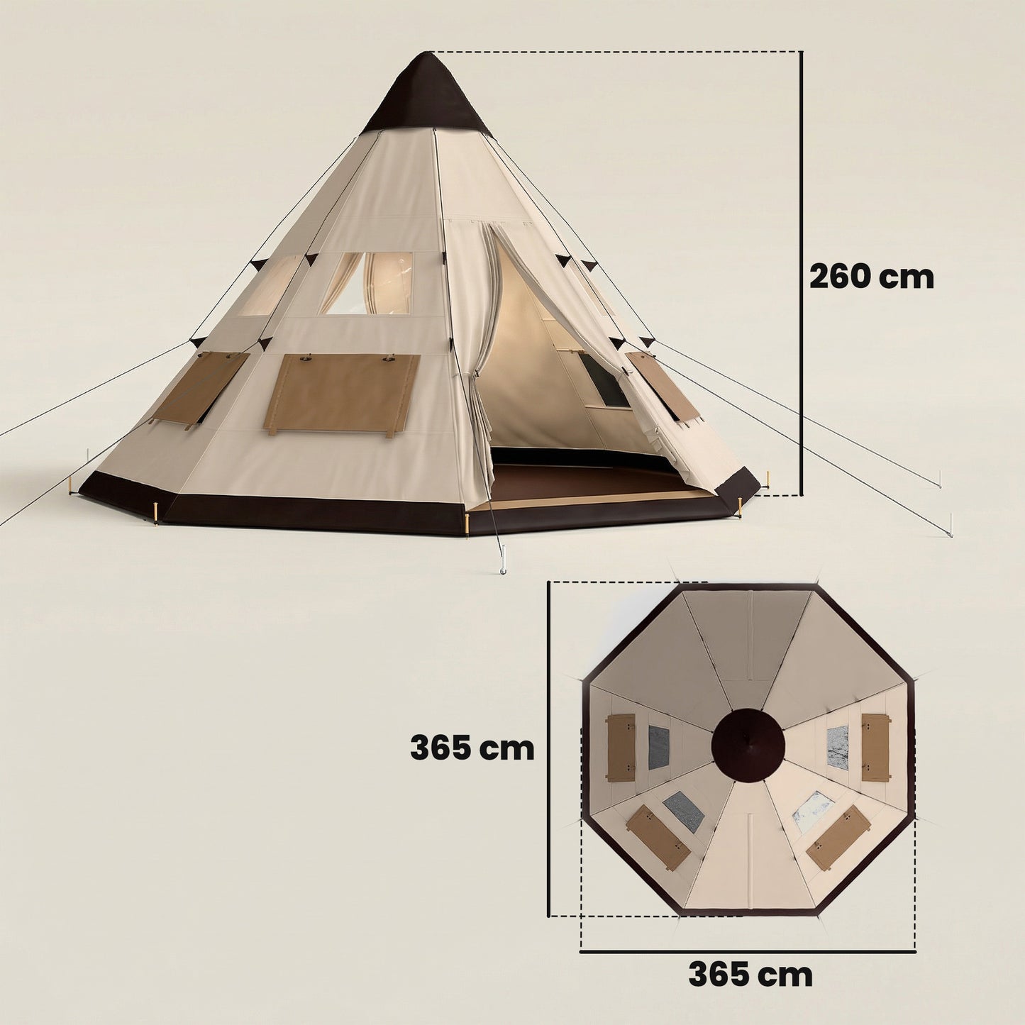 6 Men Tipi Tent with Carry Bag