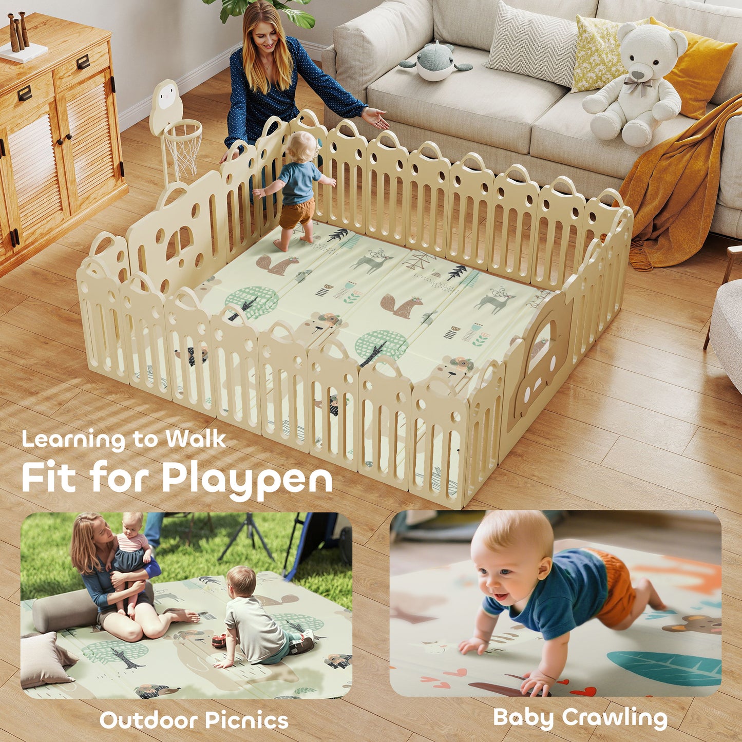 Baby Play Mat, Double Sideded Foldable Kids Crawling Mat