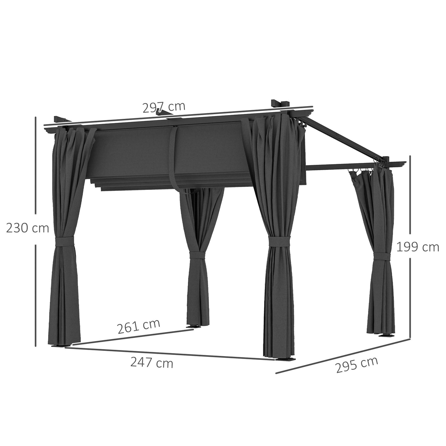 3 x 3 m Retractable Roof Pergola, with Curtains