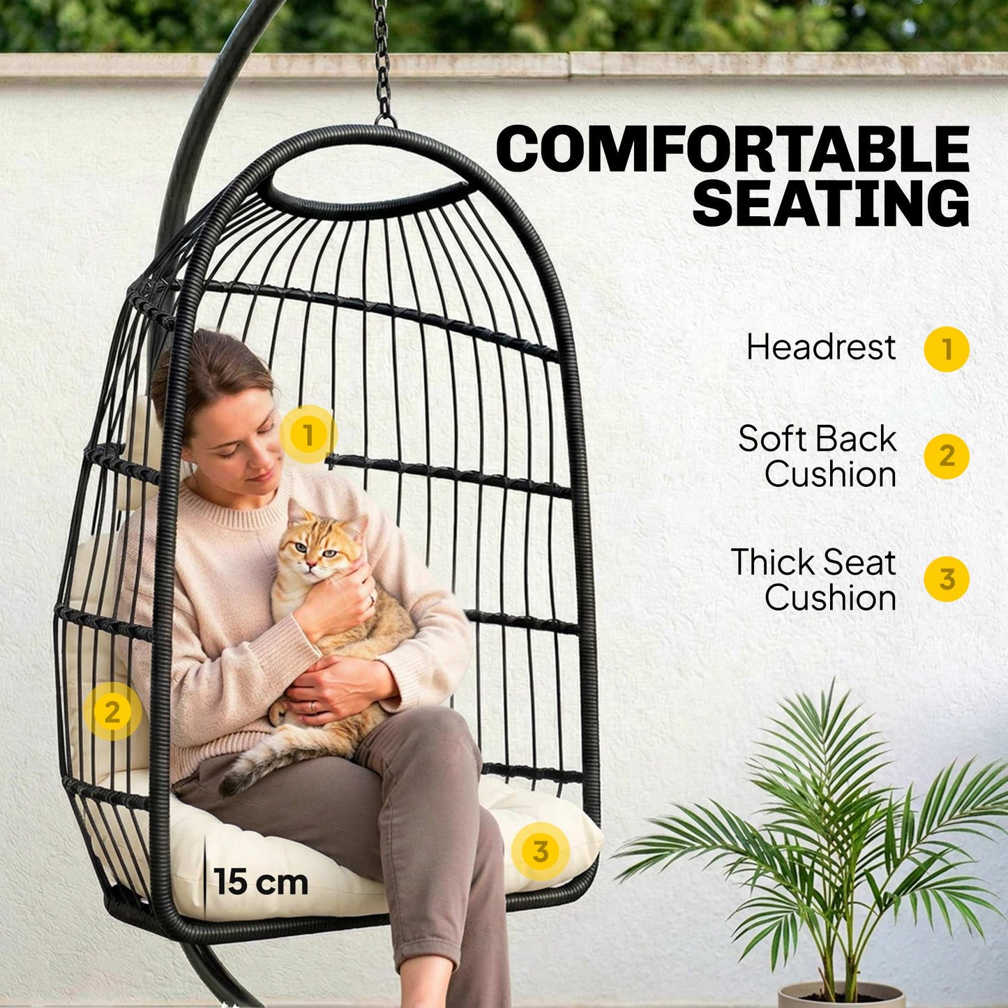 Hanging Egg Chair, Indoor Outdoor Hammock Swing Chair with Stand