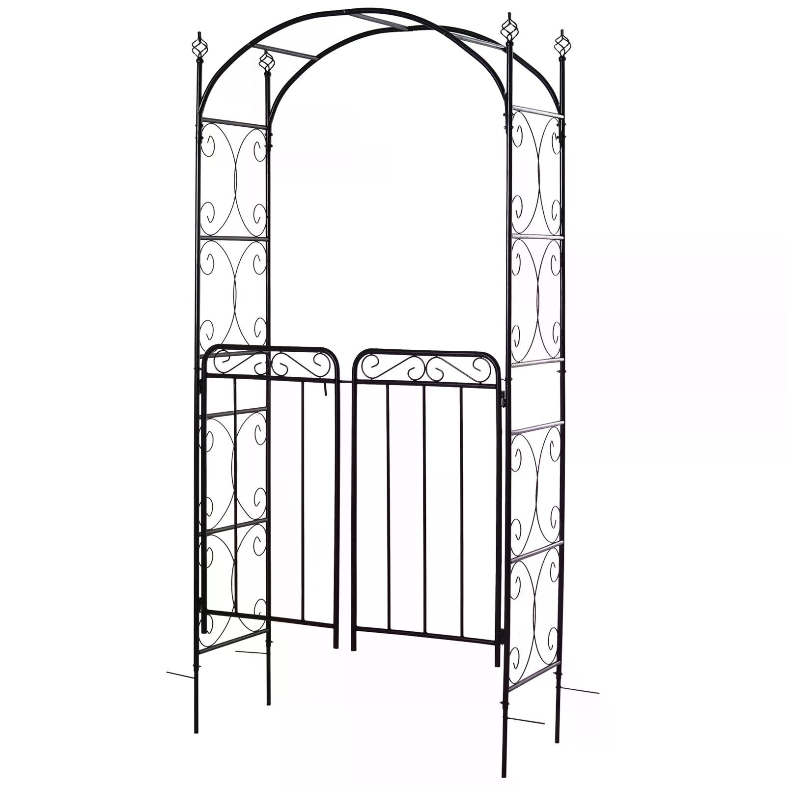 Garden Decorative Metal Arch with Gate Outdoor Patio Trellis Arbor