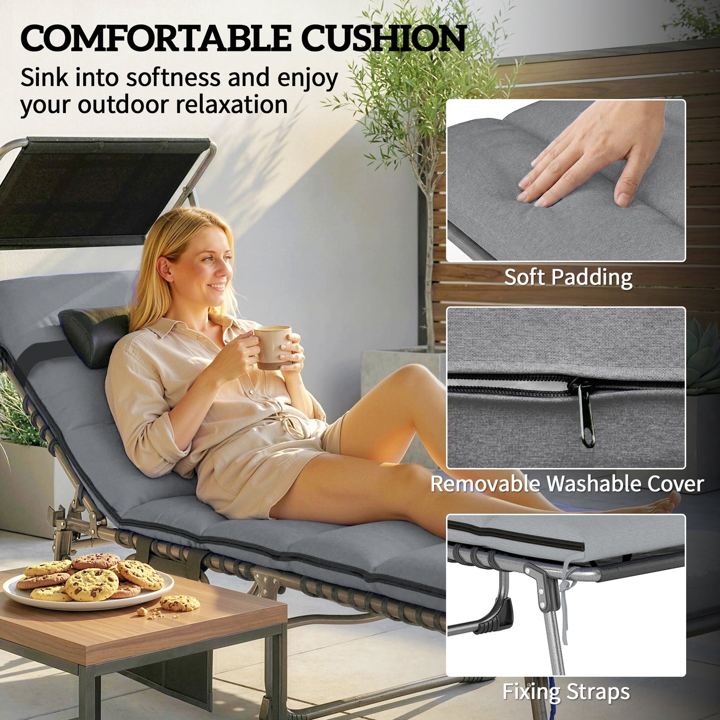 Folding Sun Loungers Set of 2 with Canopy