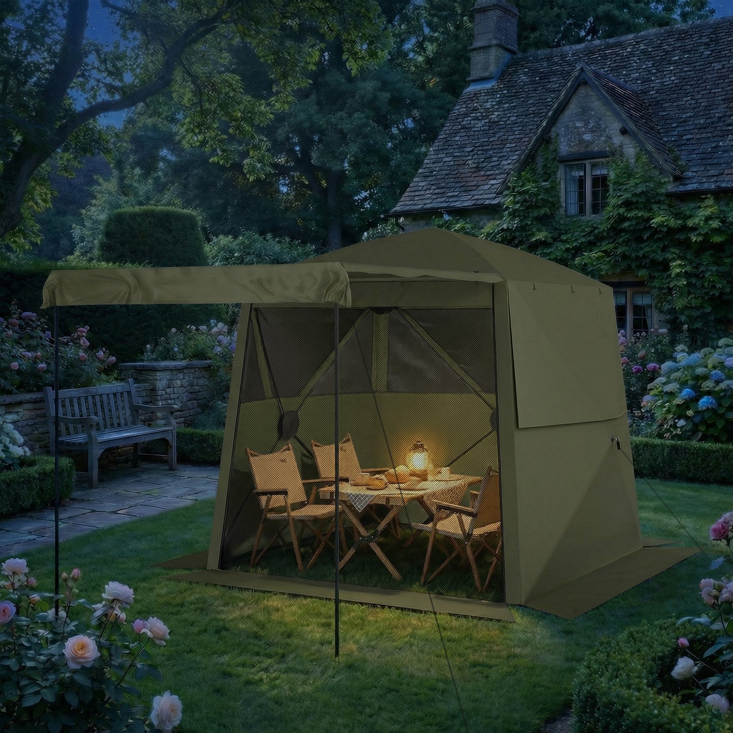 Pop Up Gazebo Waterproof Instant Shelter with Awning Mesh Windows