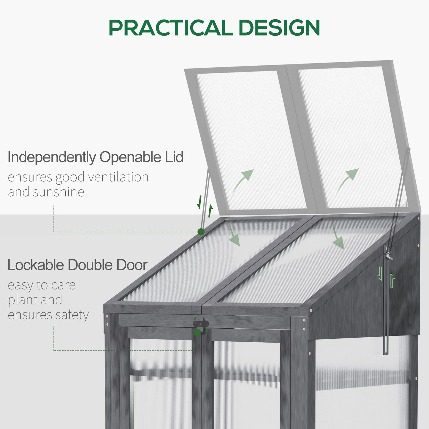 Wooden Cold Frame Polycarbonate Greenhouse with Openable Top Cover
