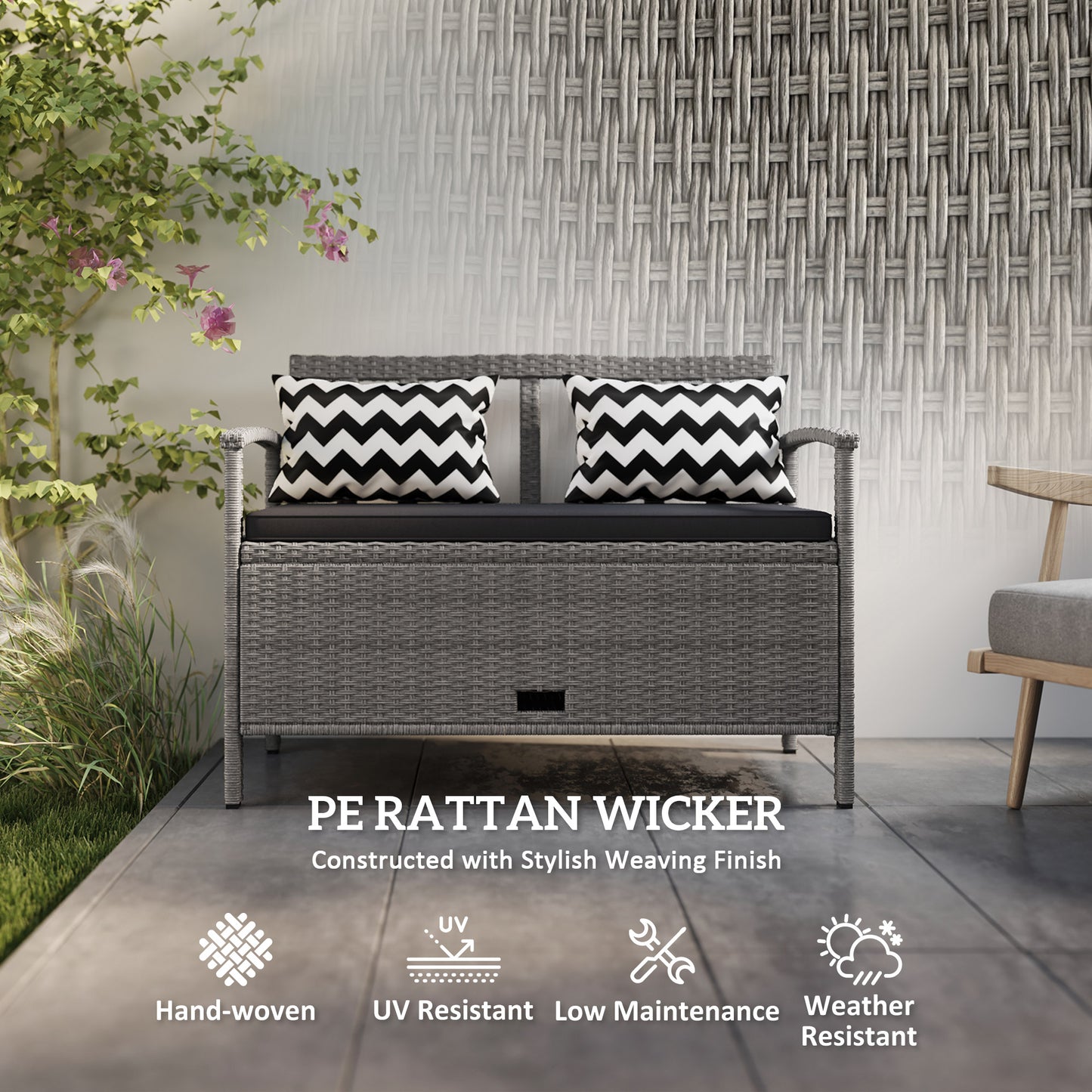 160L Storage Two-Seater Rattan Bench