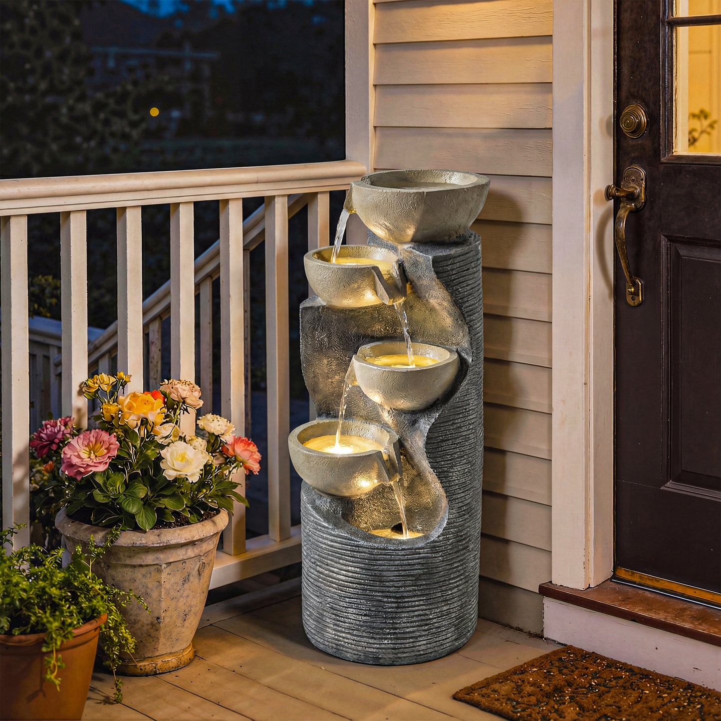 Garden Water Feature, Outdoor Water Fountain with LED Lights