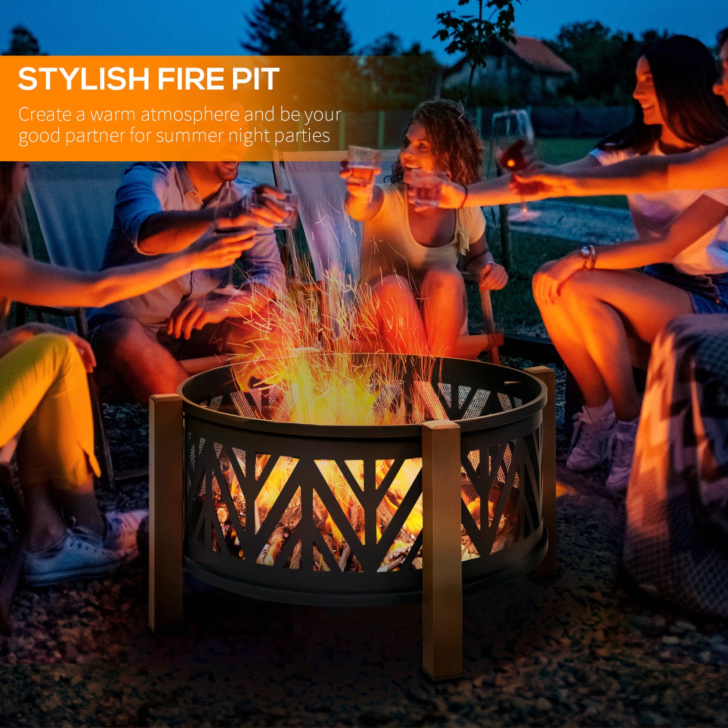 Metal Large Firepit Bowl Outdoor 2-In-1 Round Fire Pit Brazier w/