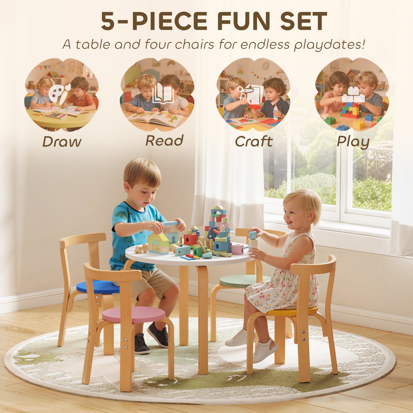 5 Piece Kids Table and Chairs Set