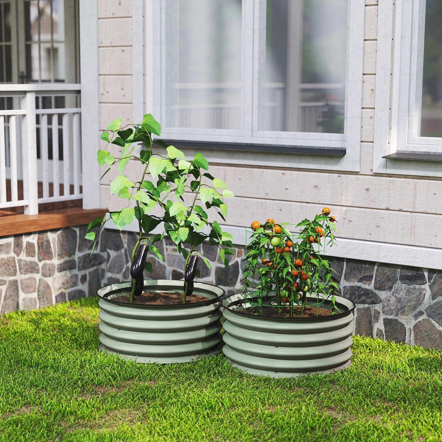 Set of 2 Raised Garden Bed, Metal Planter Box with Safety Edging