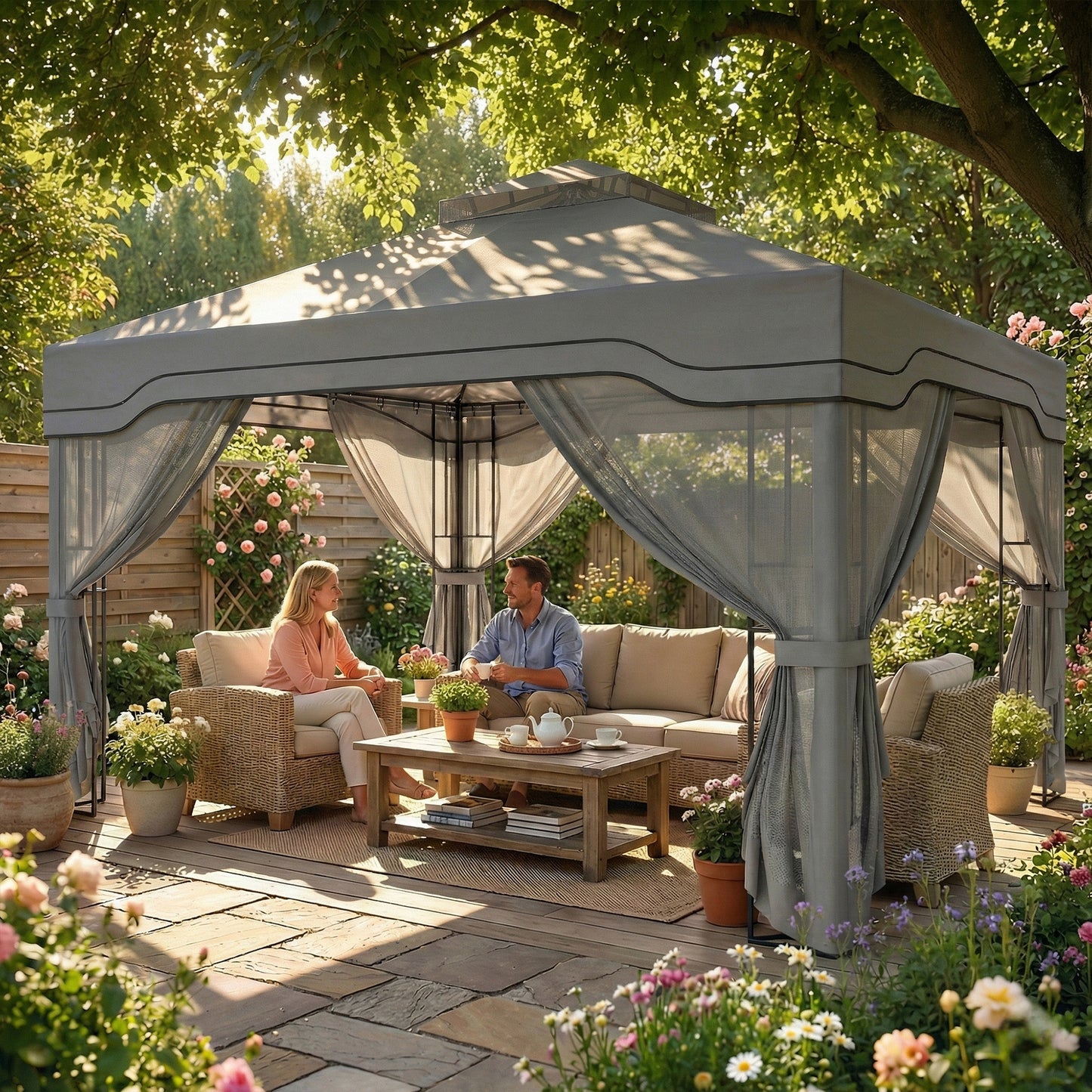 3 x 3.6 m Outdoor Garden Gazebo with Post Shelves
