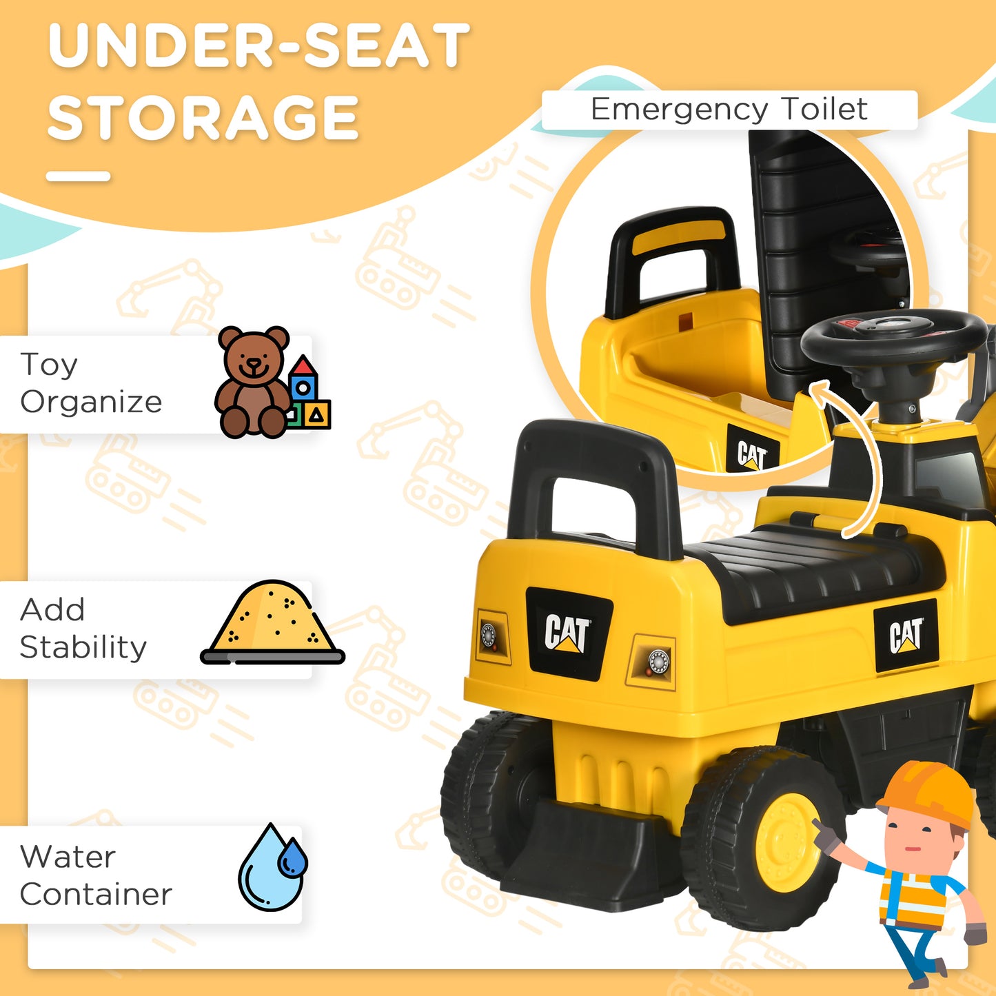 Ride on Tractor, CAT Licensed Kids Ride On Digger Excavator