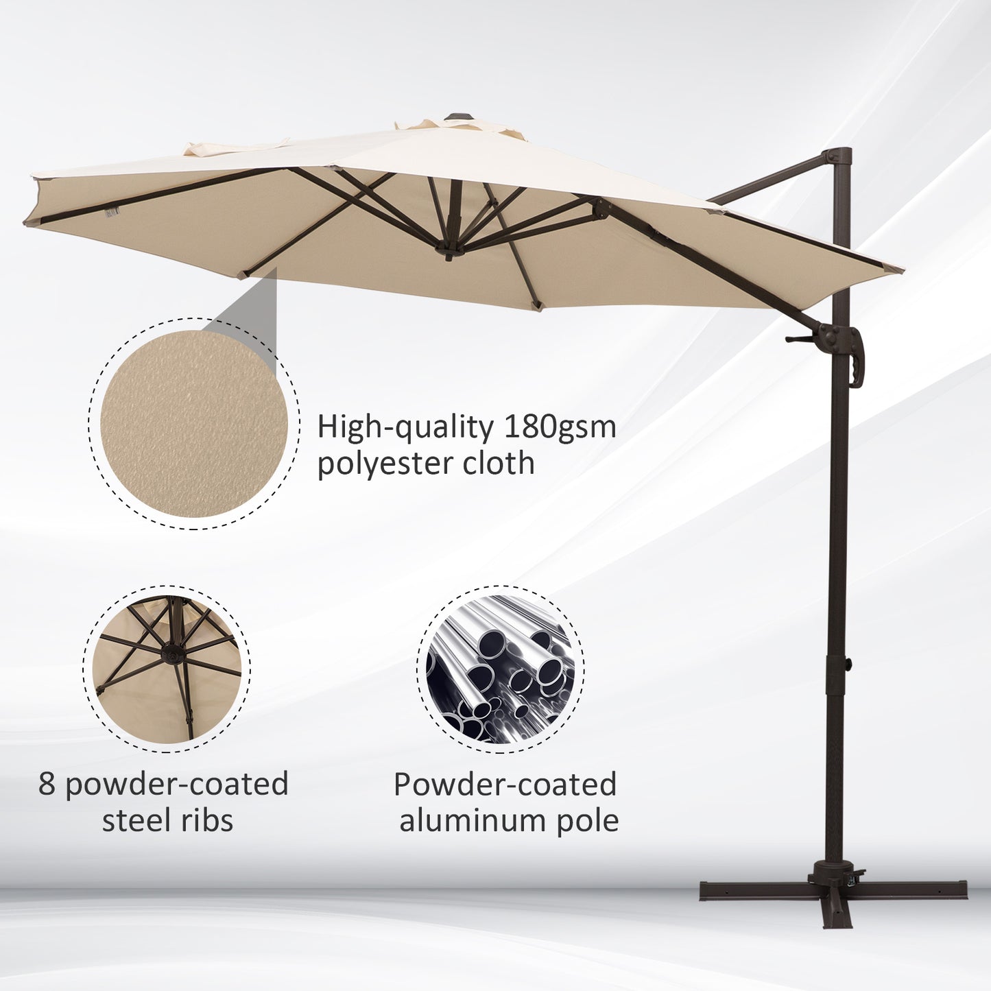 3M Banana Parasol Hanging Cantilever Umbrella W/ Cross Base Hand